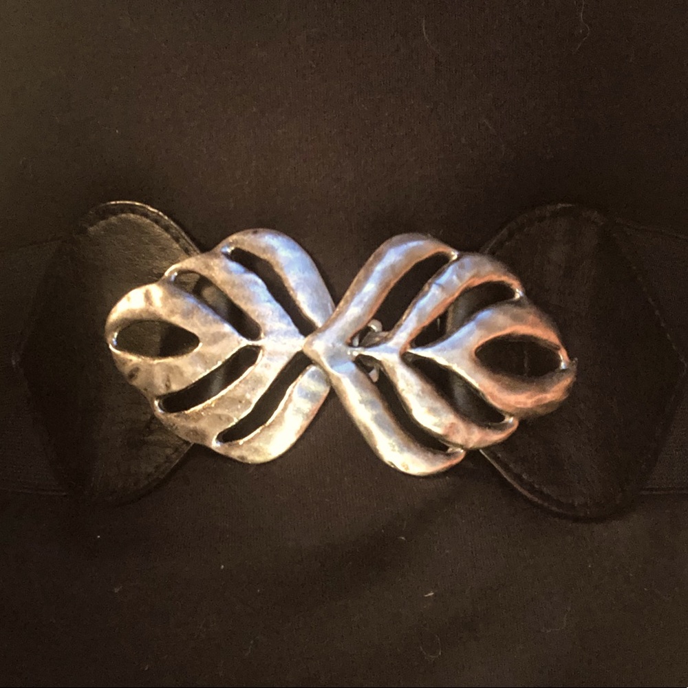 Silver Leaf Buckle Statement Belt - Size S/M